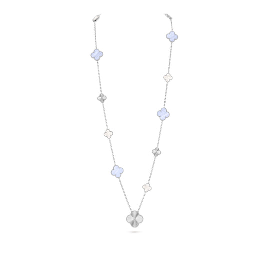 [Regalia jewelry]CLOVER 16 MOTIF PURPLE CHALCEDONY GOLD NECKLACE