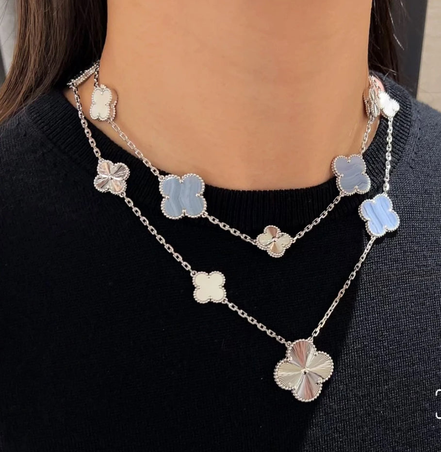 [Regalia jewelry]CLOVER 16 MOTIF PURPLE CHALCEDONY GOLD NECKLACE