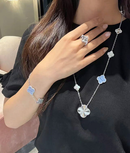 [Regalia jewelry]CLOVER 16 MOTIF PURPLE CHALCEDONY GOLD NECKLACE