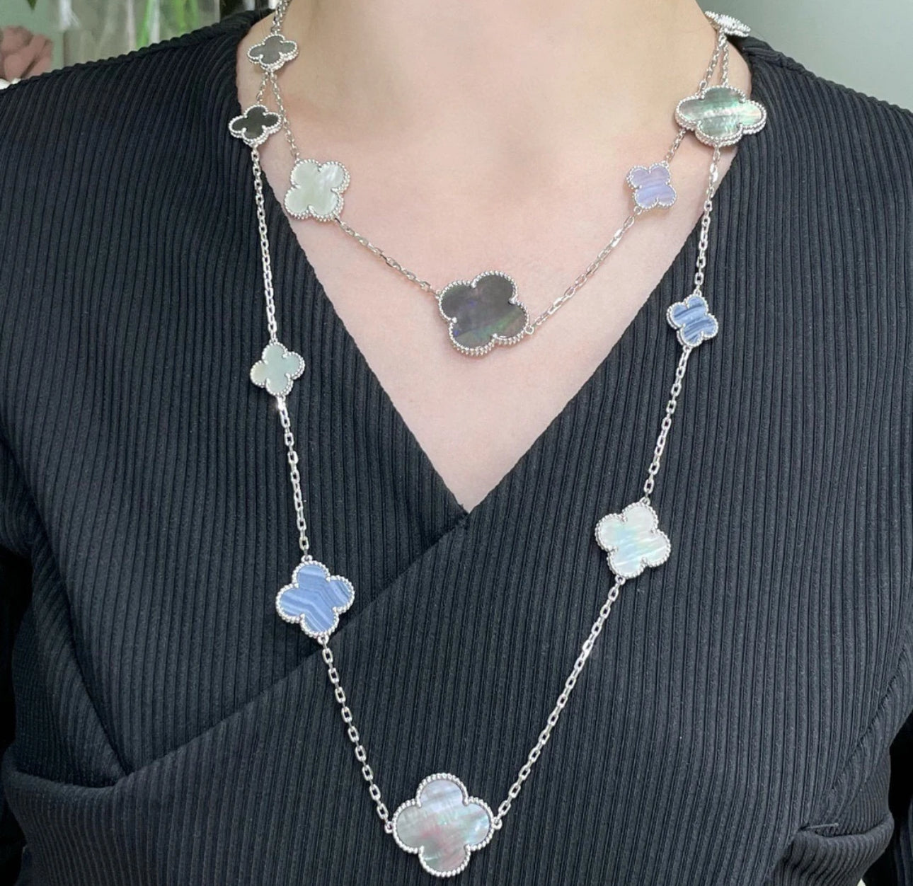 [Regalia jewelry]CLOVER 16 MOTIF PURPLE CHALCEDONY GOLD NECKLACE