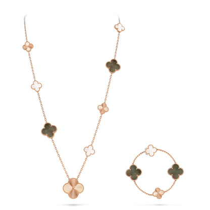 [Regalia jewelry]DETACHABLE CLOVER 15(11+4) FLOWER ROSE GOLD NECKLACE SET