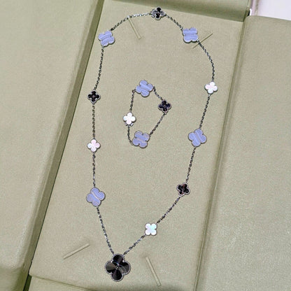 [Regalia jewelry]DETACHABLE CLOVER 15(11+4) FLOWER SILVER NECKLACE SET