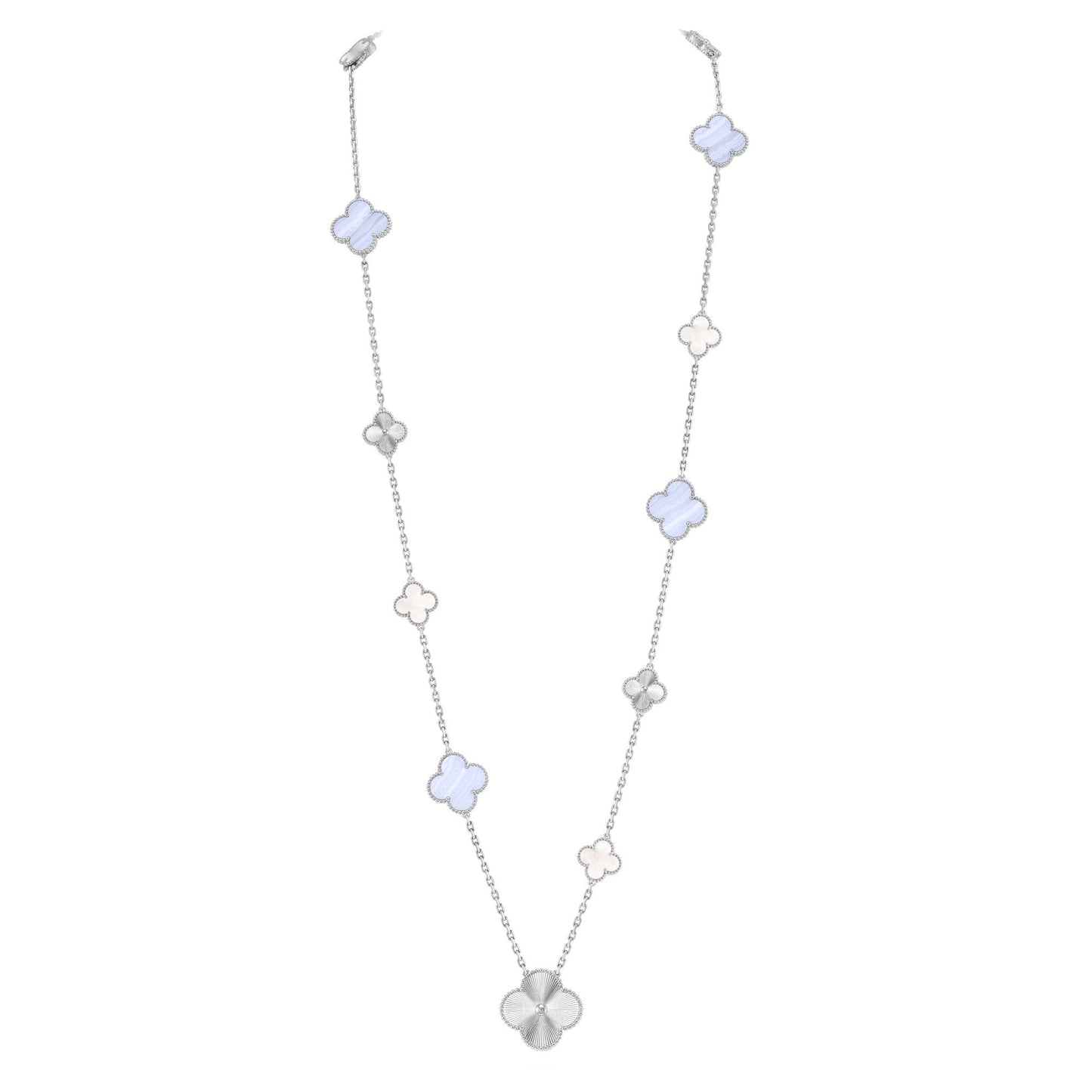 [Regalia jewelry]DETACHABLE CLOVER 15(11+4) FLOWER SILVER NECKLACE SET
